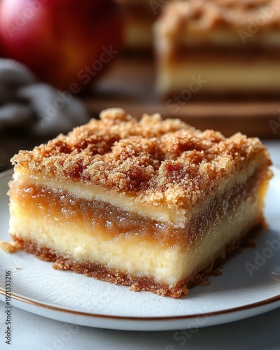 Wallpaper Mural crumb-topped layered dessert bar with caramelized fruit filling and creamy custard layer on a plate, cozy indulgent and tempting Torontodigital.ca