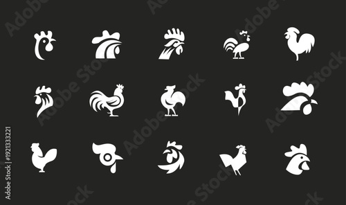 Rooster and Chicken Logo Set. Vector Collection of Farm Animal Icons for Design, Food, and Agriculture Branding.