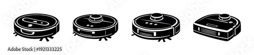 Robot vacuum vector icons set. robotic cleaner symbols, autonomous sweeper