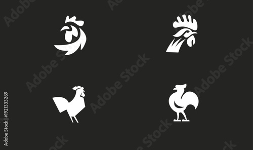 Modern Rooster Logo Collection. Minimalist Chicken Icons Set for Branding and Business Design.