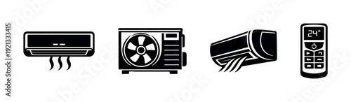 Air conditioning vector icons set. cooling symbols collection. climate control graphics