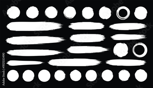 White grunge post brush, circles and rectangles. Blank shapes. Banners, insignias, logos, icons, labels and badges collection
