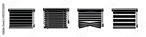 Window blinds vector icons set with shades, silhouettes, and drapery designs