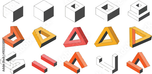 Isometric construction blocks and geometric building elements set with concrete bricks and modern industrial structural shapes vector illustration