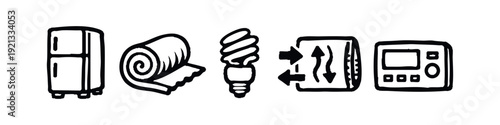 Energy Efficiency and Smart Home Icons - Sustainable Living Solutions and Home Improvement