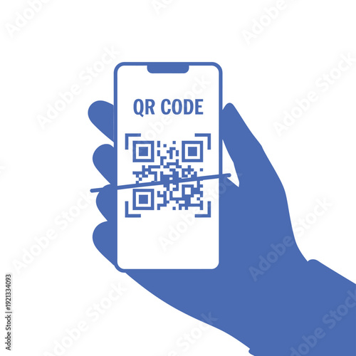 Hand holding a smartphone displaying a prominent qr code on screen