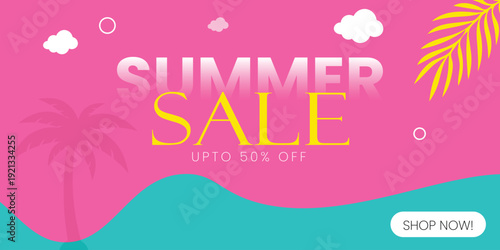Summer sale banner, 50% off 