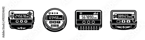 Electricity meters vector icons set - utility measurement devices collection