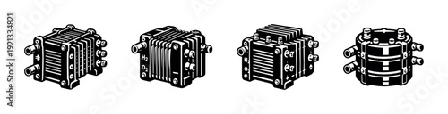 Fuel cell vector icons set. energy power symbols collection. hydrogen battery elements.