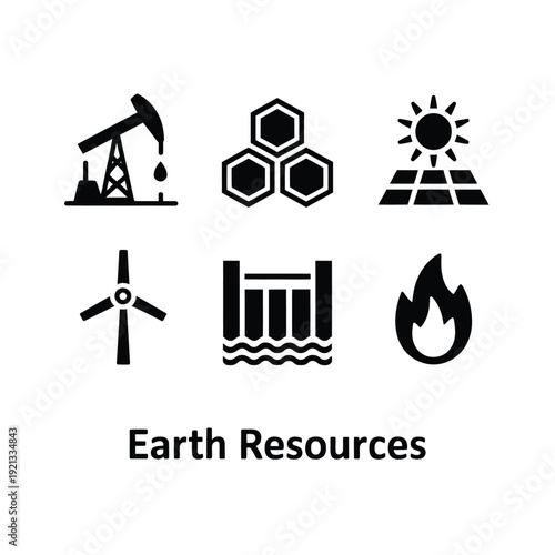 Diverse energy sources and natural resources depicted in a simple graphic
