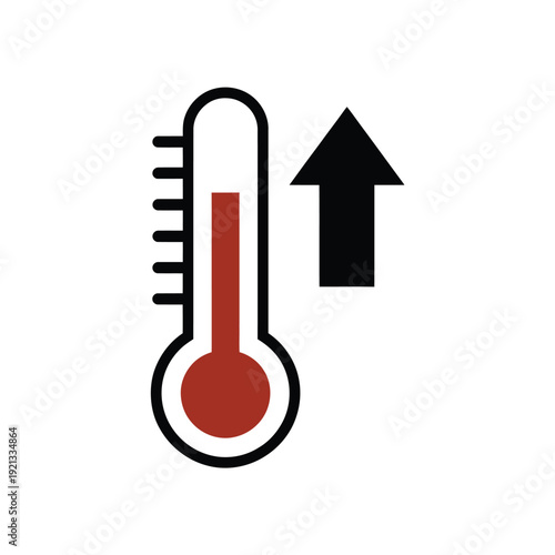 Thermometer showing rising temperature with an upward pointing arrow