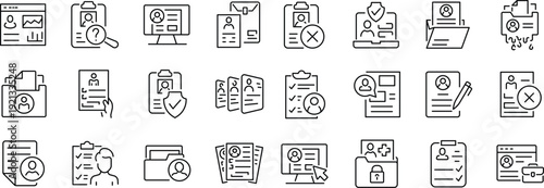 Set of outline icons related to personal data. Linear icon collection. Editable stroke. Vector