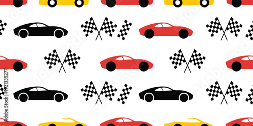 Formula racing car and checkered flag collection vector illustration featuring fast race vehicles and motorsport competition isolated set