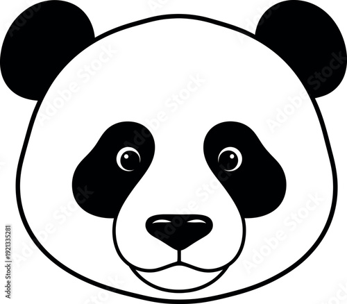 Black and white panda bear face with black ears and patches around eyes