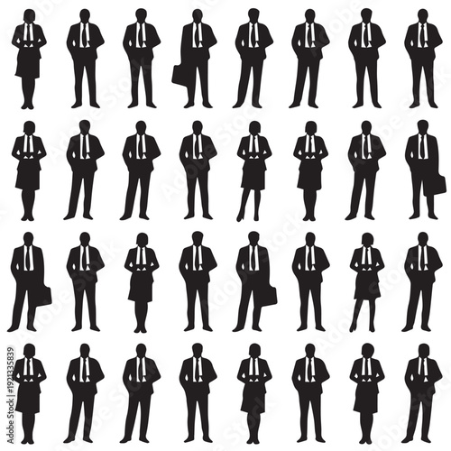 Business people silhouettes, group of standing business men and women 

