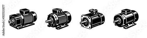 Electric motor vector icons set. engine symbols, machinery elements collection