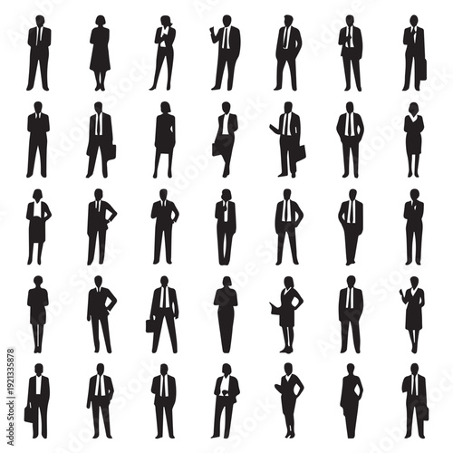 Business people silhouettes, group of standing business men and women 
