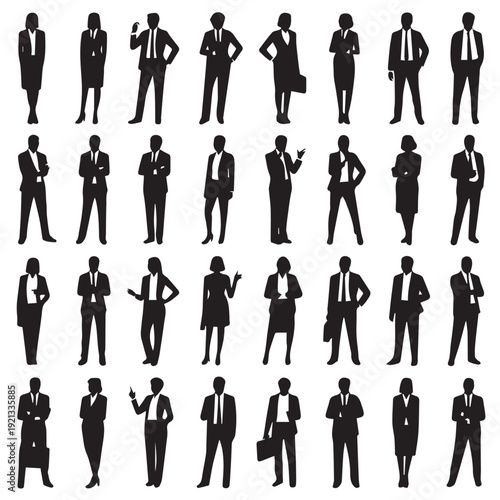 Business people silhouettes, group of standing business men and women 
