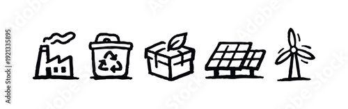 Industry, Recycling, and Green Energy Environmental Icons Set