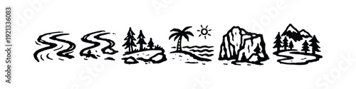 Nature Landscapes and Outdoor Scenery Doodle Icons Collection