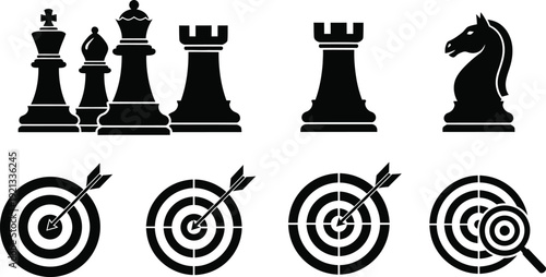 Icon collection chess pieces and target practice icons