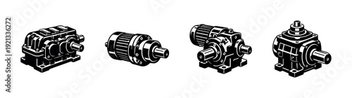 Industrial machinery vector icons set – gear, motor, equipment symbols