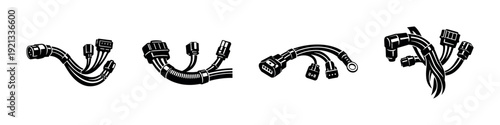 Power cables vector icons set. cord and connector illustrations. electrical symbols