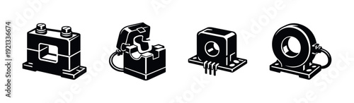 Electrical component vector icons set - transformer symbols in minimalist style