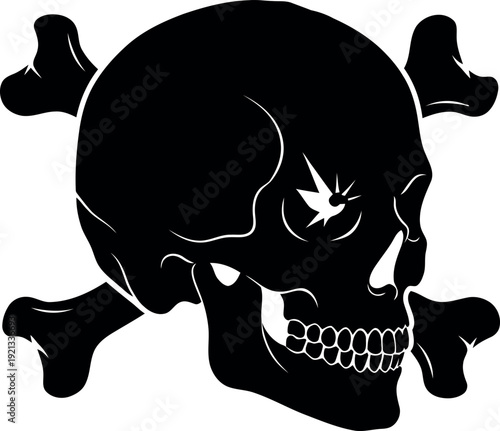 Black skull with eye patch and crossbones white