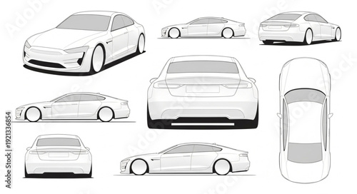 Car Line Drawing Multiple Views.