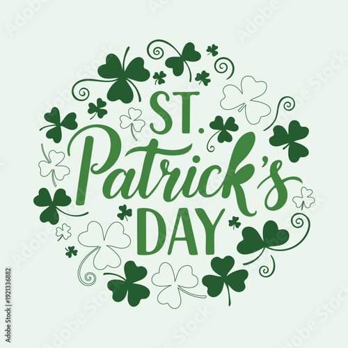 St Patricks Day card with green shamrock leaves and floral design.