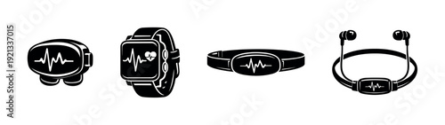 Fitness gadgets vector icons set - wearable technology symbols and devices
