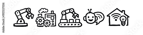 Industrial Automation, Robotics, IoT and Smart Home Technology Icons