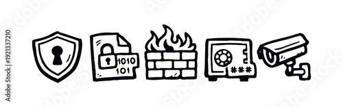 Cyber Security, Data Protection, Firewall and Surveillance Icons