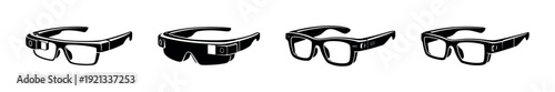 Smart eyewear vector icons set. wearable tech glasses. futuristic eyewear symbols
