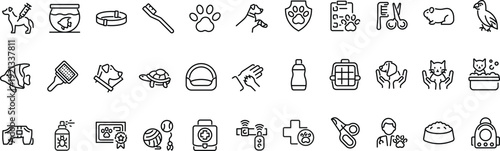Set of outline icons related to pet care. Linear icon collection. Editable stroke. Vector