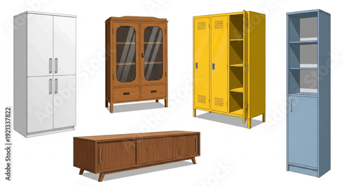 Assorted Furniture Pieces and Cabinets.