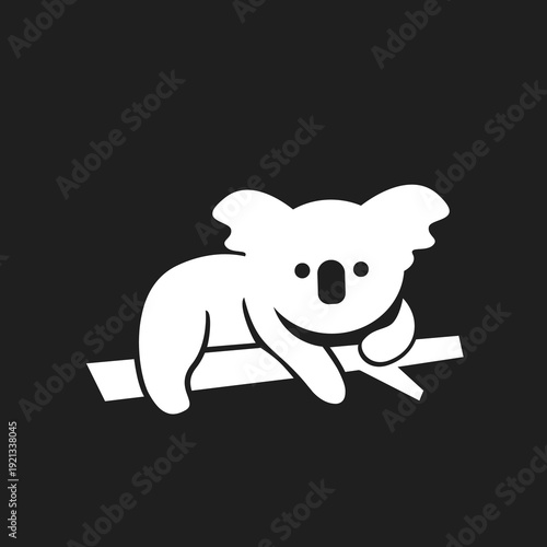 Minimalist White Koala Resting on Tree Branch Icon
