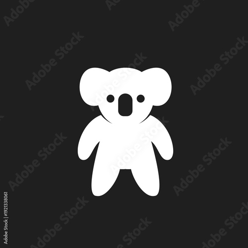 Cute Minimalist White Koala Icon Logo Design on Black Background