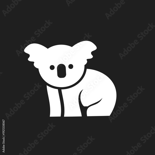 Minimalist White Koala Sitting Vector Icon on Black Background