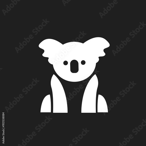Minimalist White Koala Icon Logo Vector Illustration on Black Background