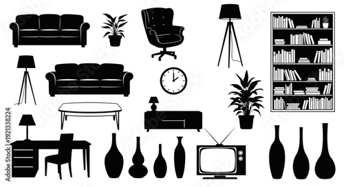 Black Home Decor Furniture Icons.