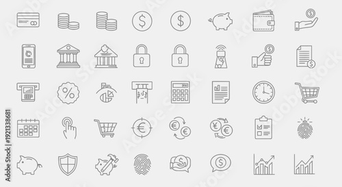 Financial Icons Set Business Money Banking And Commerce Symbols.