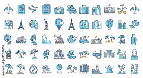 Collection of Travel and Vacation Icons and Symbols.