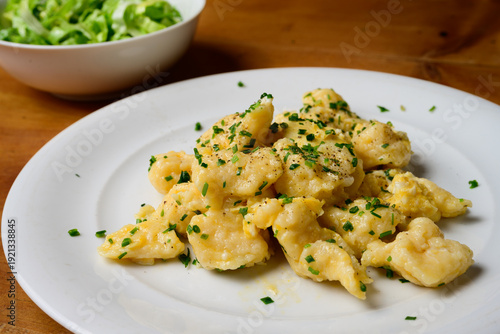 Austrian Egg Dumplings or Eiernockerl with Green Salad