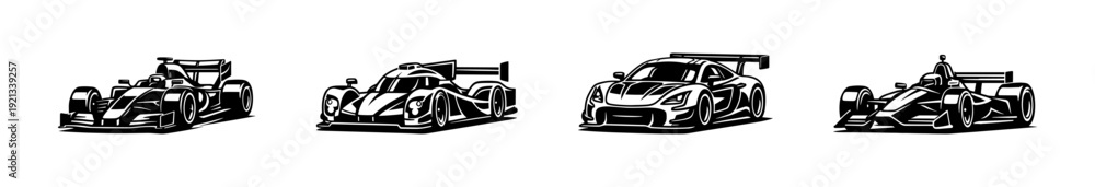 Naklejka premium Race car vector icons set: motorsports, automobiles, race cars collection