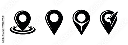 Location and navigation symbols: vector icons set, road map markers