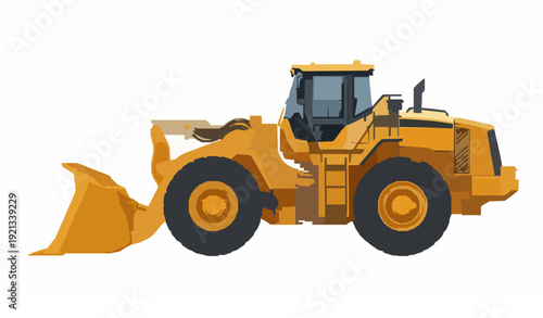 Yellow front end loader heavy equipment side view vector EPS 10