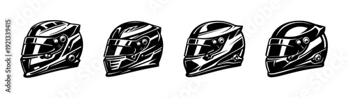 Motorcycle helmets vector icons set. biker helmet symbols. racing headgear graphics