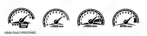 Tachometer speed dials vector icons set. rpm gauge symbols. speedometer elements.